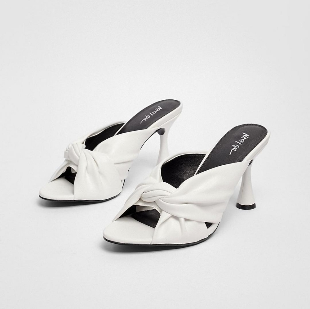 Twist Knotted White Leather Sandals Heels NWT